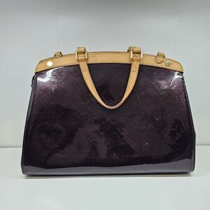 Louis Vuitton Plum Patent Satchel with Tan Trim
